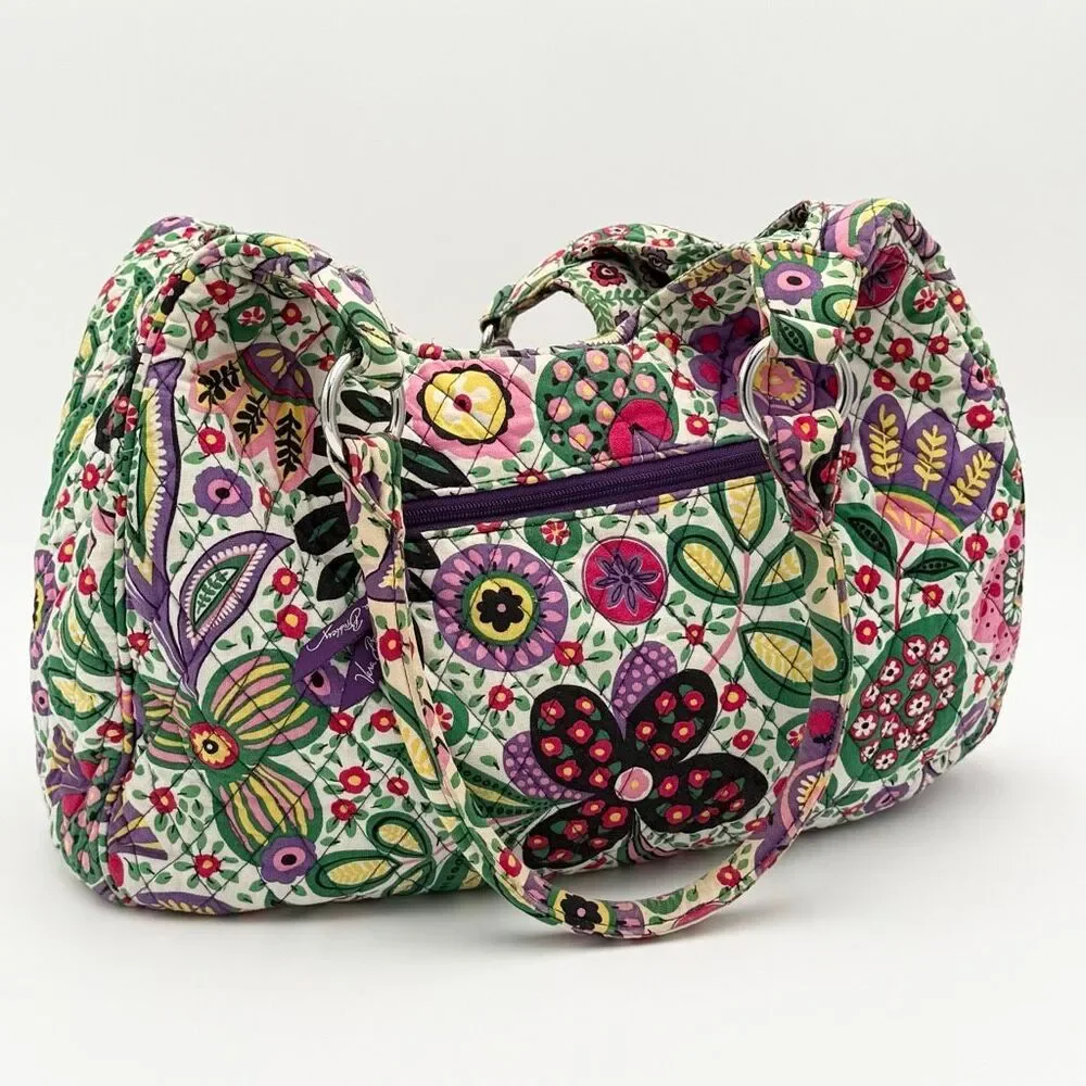 Vera Bradley Viva La Vera Purple Floral Print Quilted Tote Hobo Bag
